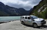 A Fiona nos leva até um pequena praia em um lago no Valle Los Exploradores, perto da Carretera Austral, região de Puerto Rio Tranquilo, no sul do Chile